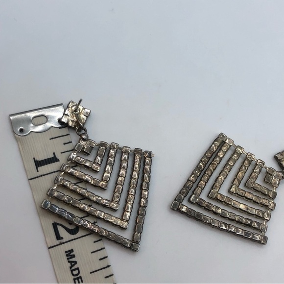Vtg Rhinestone Silver Tone Dangle Statement Stud Earrings 2.5” - Picture 6 of 6